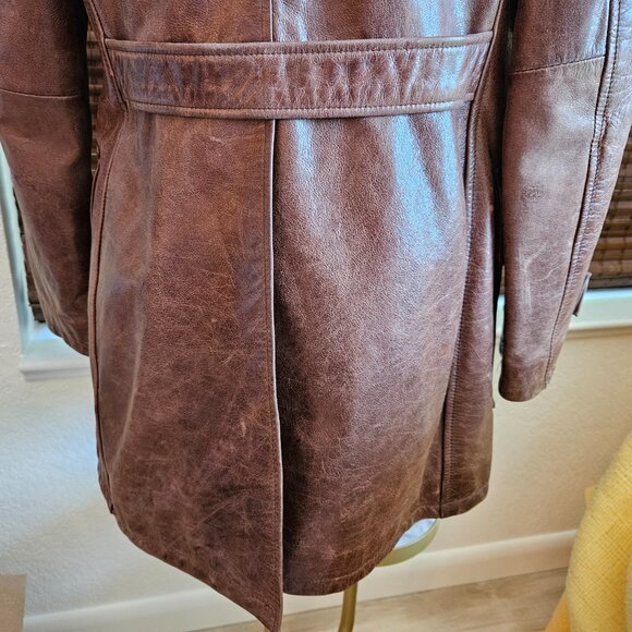 Vintage Guess Weathered Brown Leather Button Close Jacket Small - Picture 10 of 11